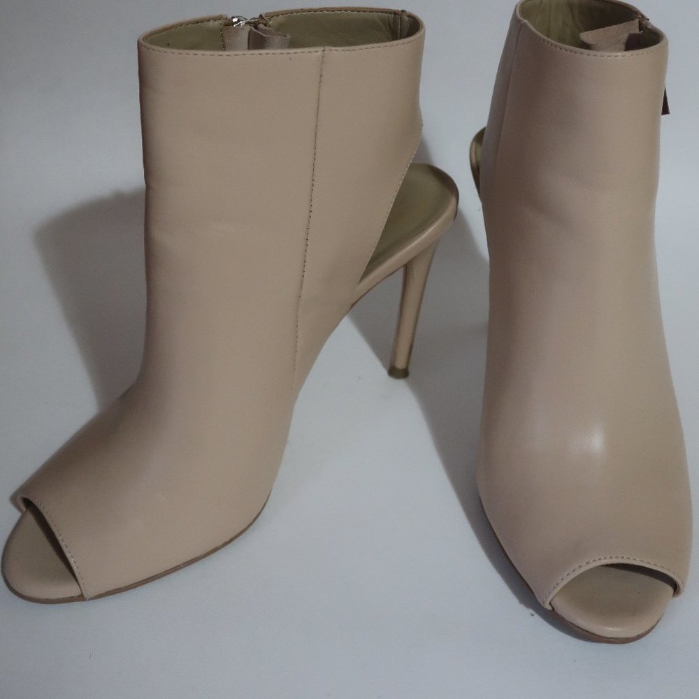 Ann Taylor Natalie Leather Peeptoe Bootie, Pale Camel, Size 7